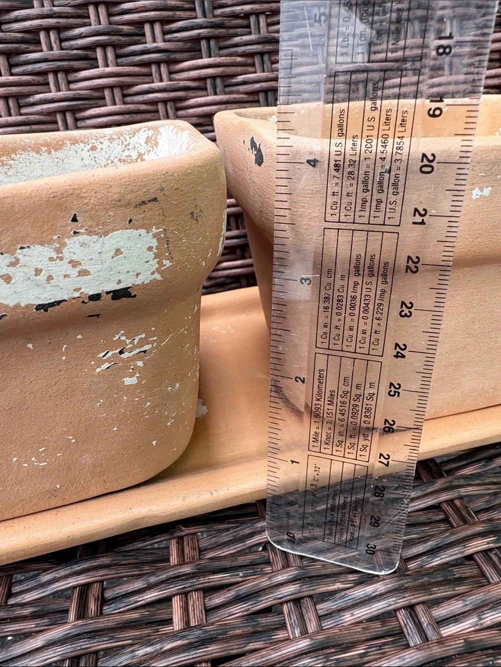 Distressed Terracotta Twin Planters with Tray -3 Piece Set